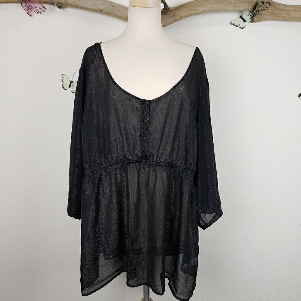 Torrid black and metallic thread sheer blouse
